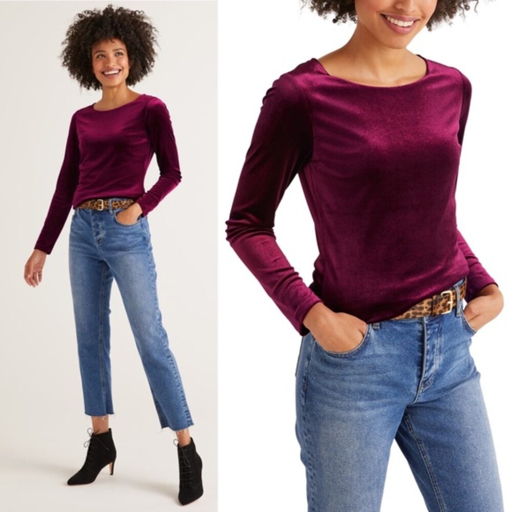Velvet Long Sleeve Top in Rich Purple